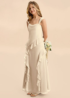 Azazie Sloane Junior Champagne A-Line Sweetheart Neckline Chiffon Dress image1