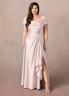 Azazie Branford Mother of the Bride Dresses Blushing Pink A-Line Pleated Stretch Satin Dress image9