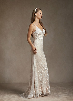 Azazie Sade Wedding Dresses Diamond White Nude Mermaid Sequins Tulle Dress image5