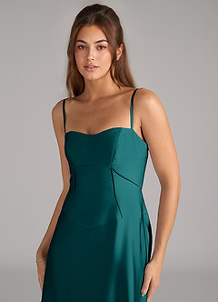 Azazie Valentine Bridesmaid Dresses Peacock A-Line Corset Stretch Satin Dress image6