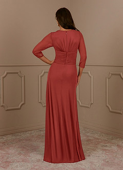 Azazie Annetta Mother of the Bride Dresses Terracotta A-Line V-Neck Pleated Mesh Dress image4