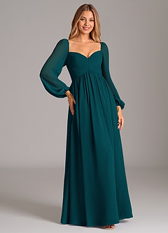 Azazie Alia Bridesmaid Dresses Pine A-Line Long Sleeve Chiffon Dress image5