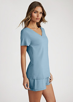 front Bamboo Fiber V-Neck T-Shirt and Shorts Pajama Set