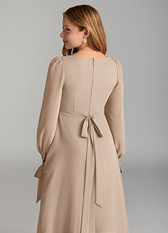 Azazie Leonia Junior Taupe A-Line with Pockets Chiffon Dress image6