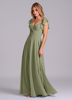 Azazie Leilani Abiti da Damigella Abito A-Line in Chiffon Plissettato Pistacchio image4