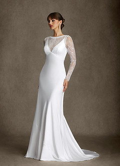 Azazie Indiah Wedding Dresses Diamond White Mermaid Stretch Satin Dress image6