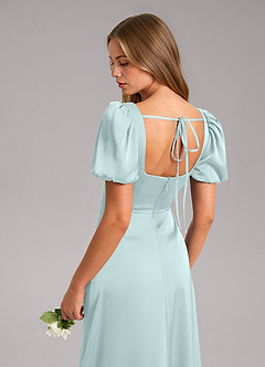 Azazie Fyona Bridesmaid Dresses Mist A-Line Pleated Stretch Satin Dress image13