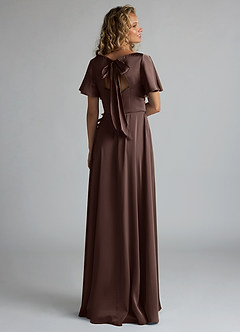 Azazie Kimber Bridesmaid Dresses Ganache A-Line Ruched Stretch Satin Dress image2