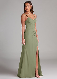 Azazie Maci Bridesmaid Dresses Pistachio Sheath Pleated Chiffon Dress image4