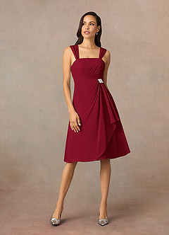 Azazie Olivia Mother of the Bride Dresses Burgundy A-Line Square Neckline Pleated Chiffon Dress image3