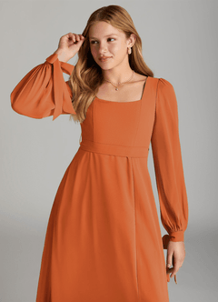 Azazie Leonia Junior Cinnamon A-Line with Pockets Chiffon Dress image5