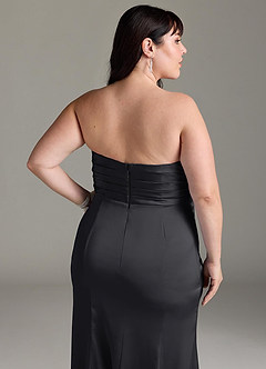 Azazie Yola Bridesmaid Dresses Black Sheath V-Neck Pleated Stretch Satin Convertible Dress image14