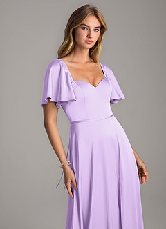 Azazie Chloe Robes de demoiselle d'honneur Robe Trapèze en Satin extensible Encolure en Forme de Cœur Lilas image6