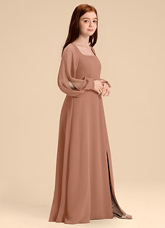 Azazie Bondi Junior Bronzer A-Line Blouson Chiffon Dress image3