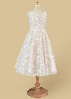 Azazie Darcey Flower Girl Dresses Diamond White Blushing Pink A-Line Lace Dress image6