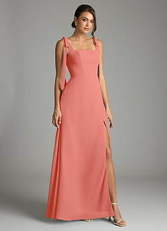 Azazie Debra Bridesmaid Dresses Salmon Pink A-Line with Pockets Chiffon Convertible Dress image1