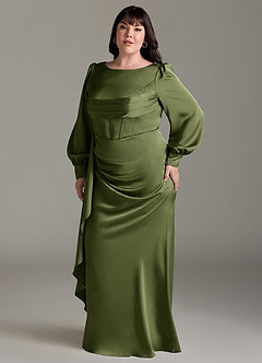 Azazie Raye Bridesmaid Dresses Olive Mermaid Long Sleeve Stretch Satin Dress image10