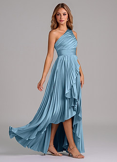 Azazie Lyrica Bridesmaid Dresses Steel Blue A-Line One Shoulder Stretch Satin Dress image3