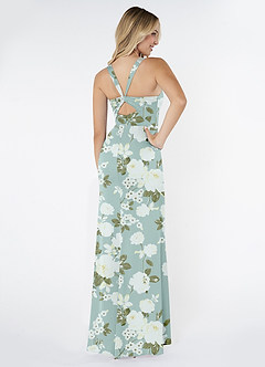 Azazie Mero Bridesmaid Dresses Misty Floral Garden Mermaid Pleated Stretch Satin Dress image3