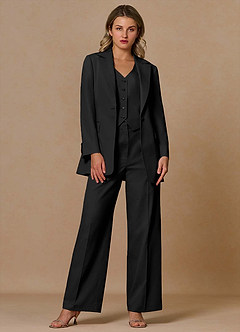front Margaret Black Cotton Linen Blend 3-Piece Suit