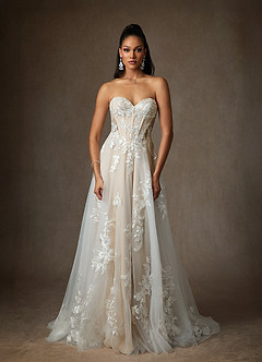 Azazie Aurorie Wedding Dresses Diamond White Nude A-Line Sequins Tulle Dress image1