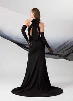 Azazie Aerith Wedding Dresses Black Sheath Bow Stretch Crepe Dress image3