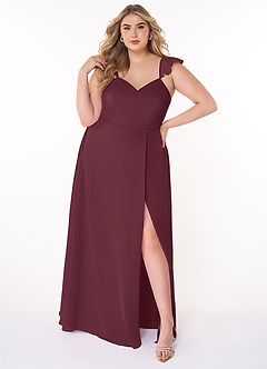 Azazie Everett Vestidos de damas de honor Vestido de Cabernet de Gasa de Corte en A con Cuello en V fruncido image6