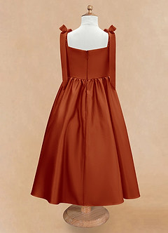Azazie Chelsie Flower Girl Dresses Paprika A-Line Bow Matte Satin Dress image6