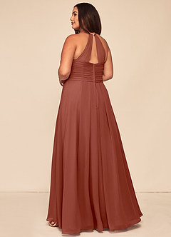 Azazie Ginger Robes de demoiselle d'honneur Robe Trapèze en Mousseline de soie Dos nu plissé Auburn image10