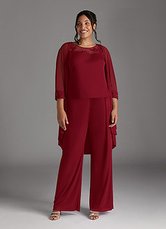 Azazie Frances Mother of the Bride Dresses Burgundy Jumpsuit/Pantsuit Scoop Mesh Dress image9