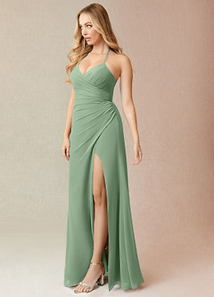 Azazie Miya Final Sale Agave Sheath Pleated Chiffon Dress image3