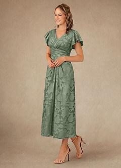 Azazie Vera Mother of the Bride Dresses Matcha A-Line Pleated Floral Burnout Dress image2