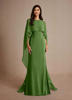 Azazie Milfred Mother of the Bride Dresses Basil Sheath Boatneck Stretch Satin Dress image5