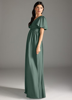 Azazie Verna Maternity Bridesmaid Dresses A-Line Ruched Stretch Satin Floor-Length Dress image7
