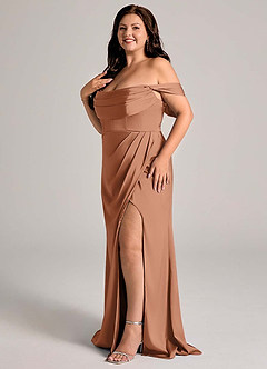 Azazie Johana Bridesmaid Dresses Bronzer Mermaid Off the Shoulder Stretch Satin Convertible Dress image12