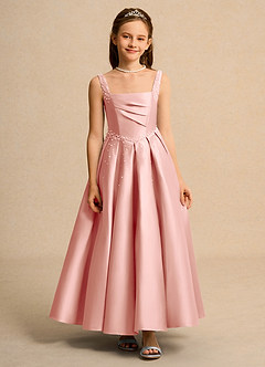 Azazie Mochi Girl Jurken voor bloemenmeisjes Baljurk Jurk van Mat Satijn Geplooid Rozet image1