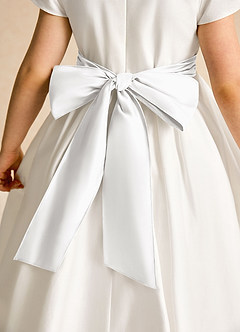 Azazie Deary Flower Girl Dresses Ivory White A-Line Bow Cotton Dress image8