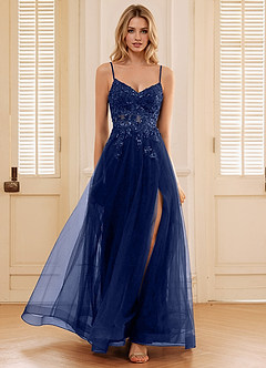 Quinne Navy Rhinestone Sheer Tulle Prom Dress image3
