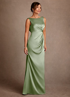 Azazie Baltimore Vestidos para mãe da noiva Vestido Dusty Sage de Cetim elástico de Linha A com Plissado image4