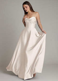 Azazie Meleena Robes de demoiselle d'honneur Robe Trapèze en Satin extensible Bustier Albâtre Blanc image5