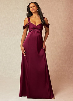 Azazie Rhea Maternity Bridesmaid Dresses A-Line Off-The-Shouler Pleated Stretch Satin Floor-Length Dress image4