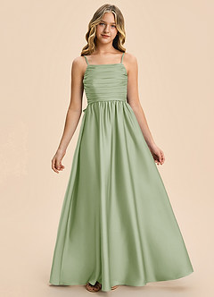 Azazie Kai Junior Dusty Sage A-Line Pleated Stretch Satin Dress image3