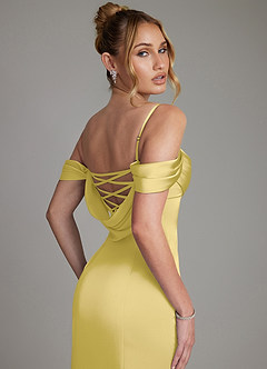 Azazie Nira Bridesmaid Dresses Canary Mermaid Corset Stretch Satin Dress image2