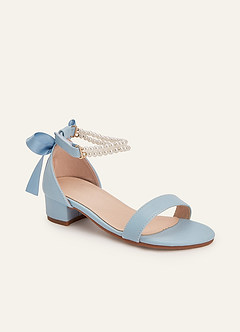 front Pearl and Bow Open Toe Girl's Block Heels for Toddler Little Big Kid