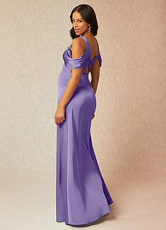 Azazie Rhea Maternity Bridesmaid Dresses A-Line Off-The-Shouler Pleated Stretch Satin Floor-Length Dress image5