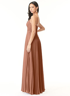 Azazie Vini Bridesmaid Dresses Bronzer A-Line V-Neck Pleated Chiffon Dress image4