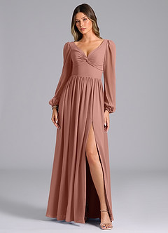 Azazie Zeya Bridesmaid Dresses Cedar Rose A-Line Long Sleeve Chiffon Dress image4