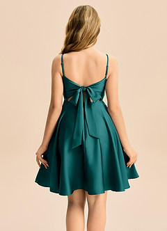 Azazie Miko Junior Vestido de Pavo Real de Satén Elástico de Corte en A con Plisado image2