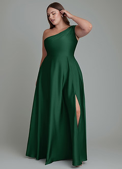 Azazie Melanie Bridesmaid Dresses Dark Green A-Line Off the Shoulder Stretch Satin Dress image9
