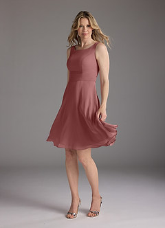 Azazie Shirley Mother of the Bride Dresses Desert Rose A-Line Scoop Pleated Chiffon Dress image4